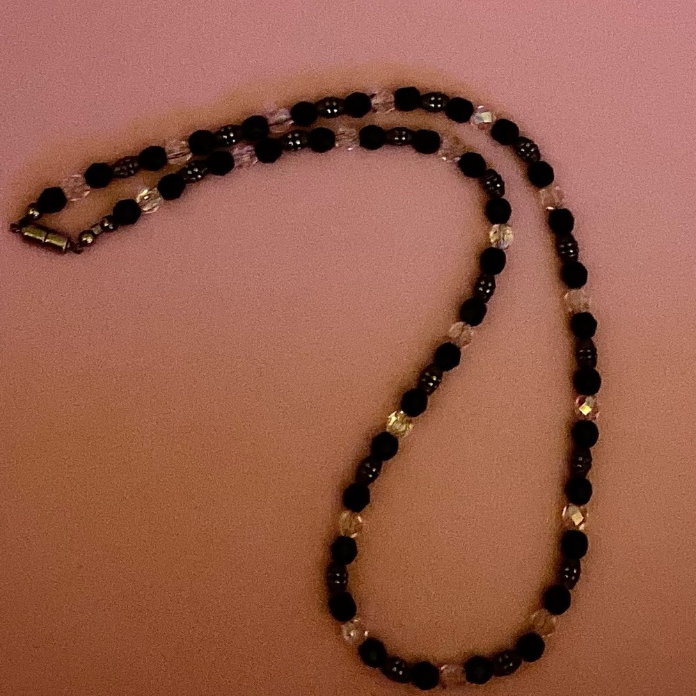 Necklace Vintage Black, Silver& Clear Beaded - Picture 8 of 16